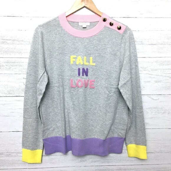 NEW Charter Club Women's Large Fall In Love Grey Sweater Retro Style Lightweight - Picture 1 of 8